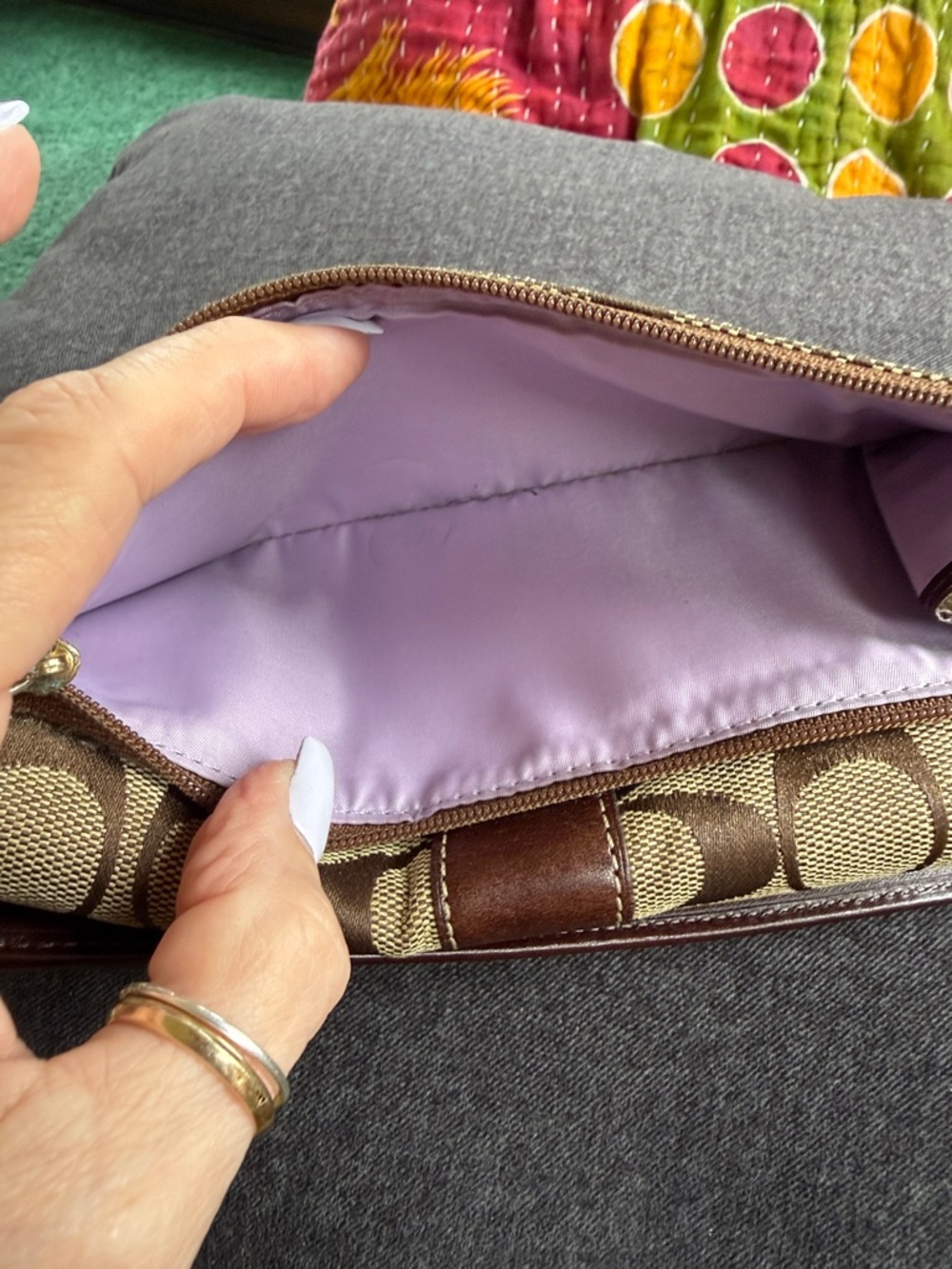 COACH Signature Checkbook Trifold Clutch Wallet With Jacquard Fabric & Leather - Picture 9 of 11
